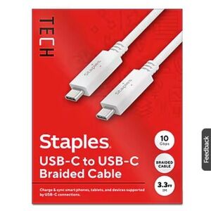 Staples White USB-C to USB-C Braided Cable